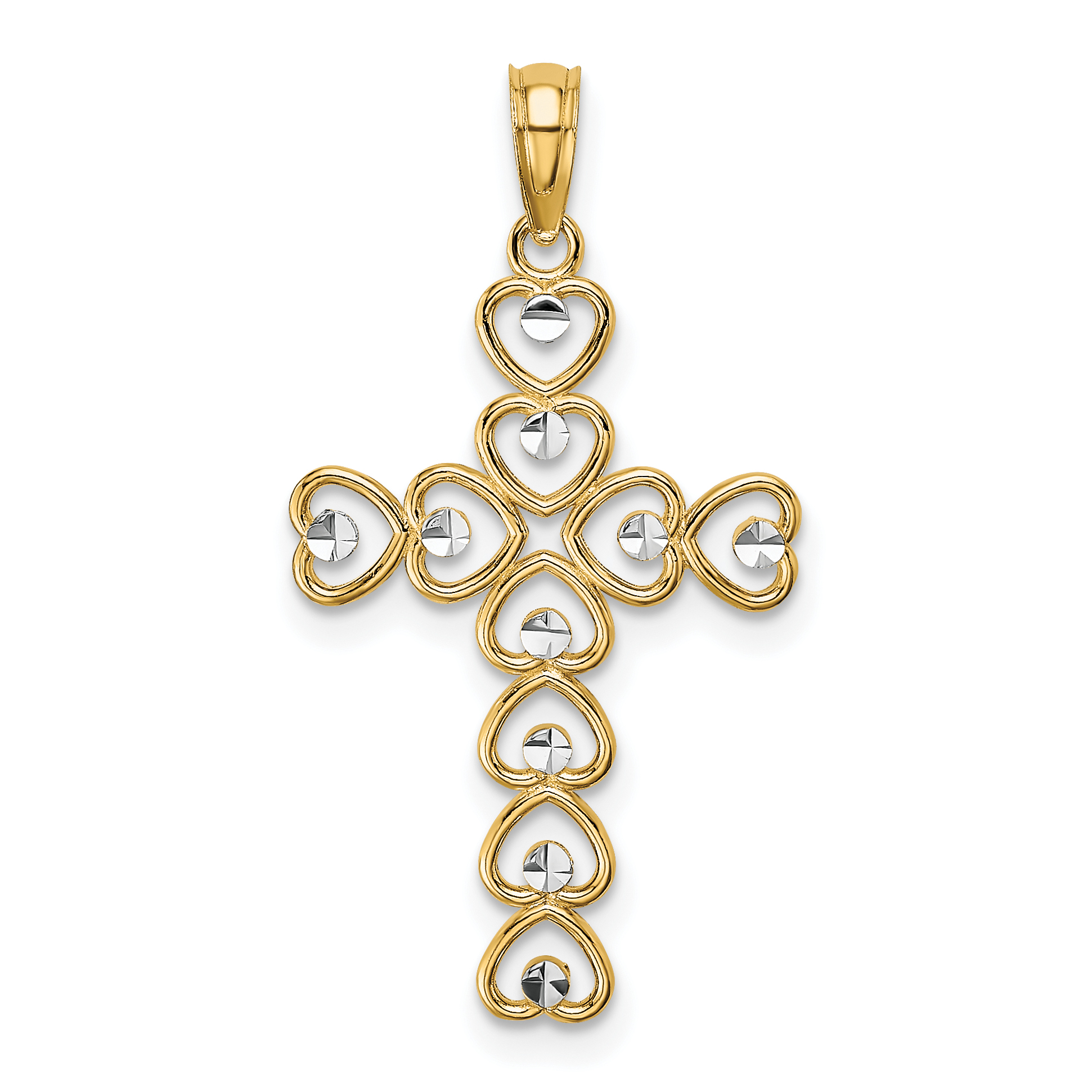 10K w/ Rhodium Hearts/Cross Pendant (10K9633)