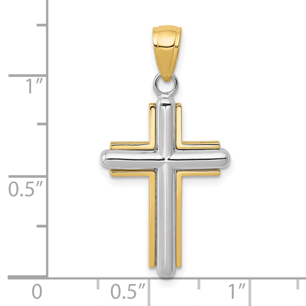 10k Two-tone Polished Cross Pendant (10K9671)