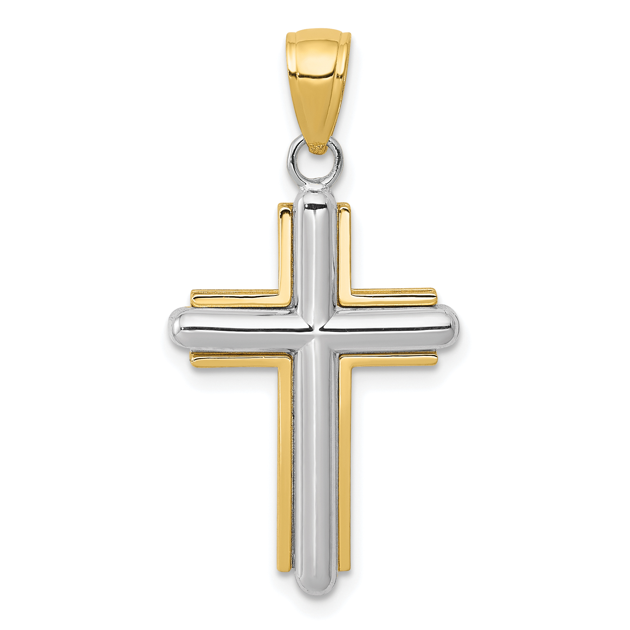 10k Two-tone Polished Cross Pendant (10K9671)