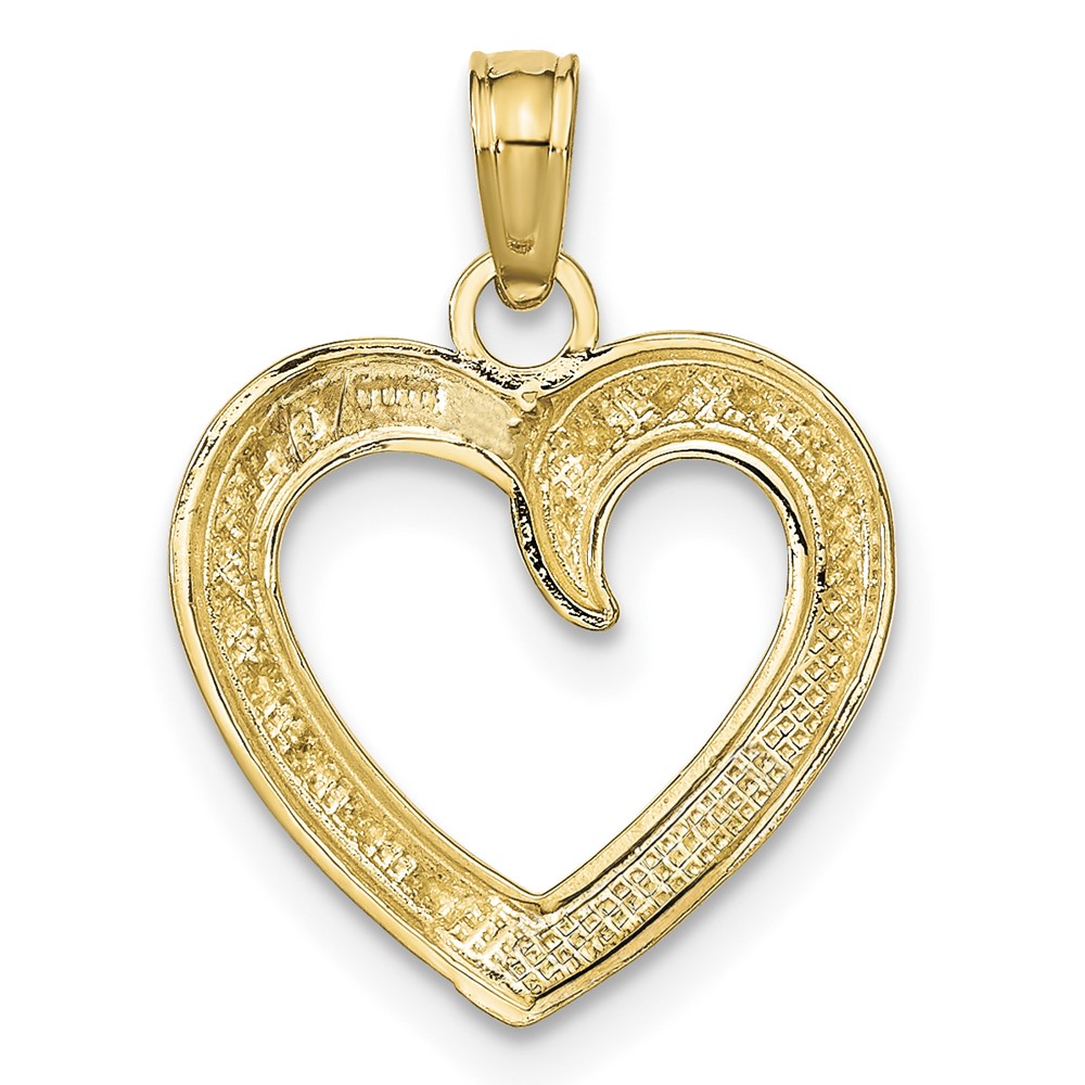 10K w/Rhodium Polished and Textured Heart Pendant (10K9678)