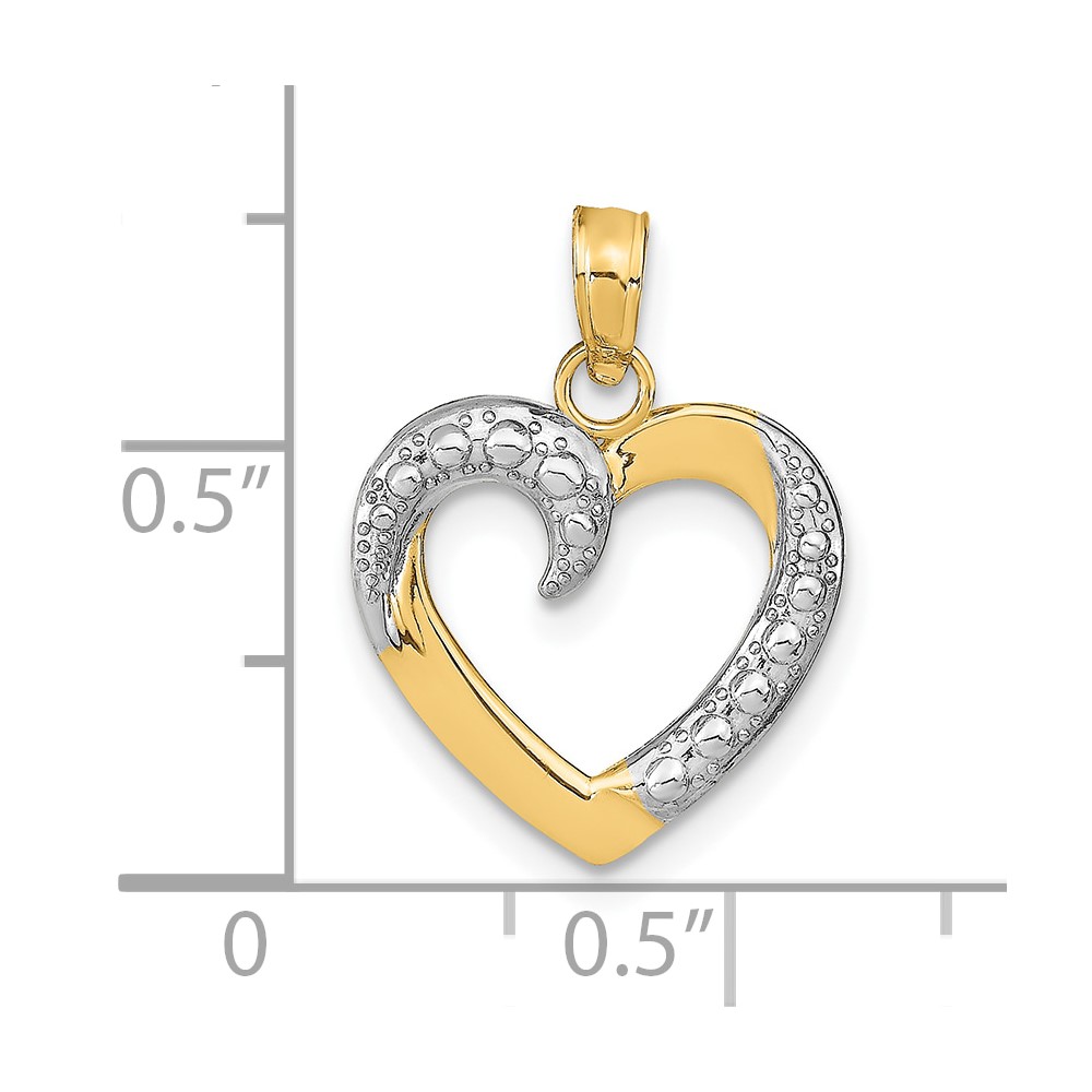 10K w/Rhodium Polished and Textured Heart Pendant (10K9678)