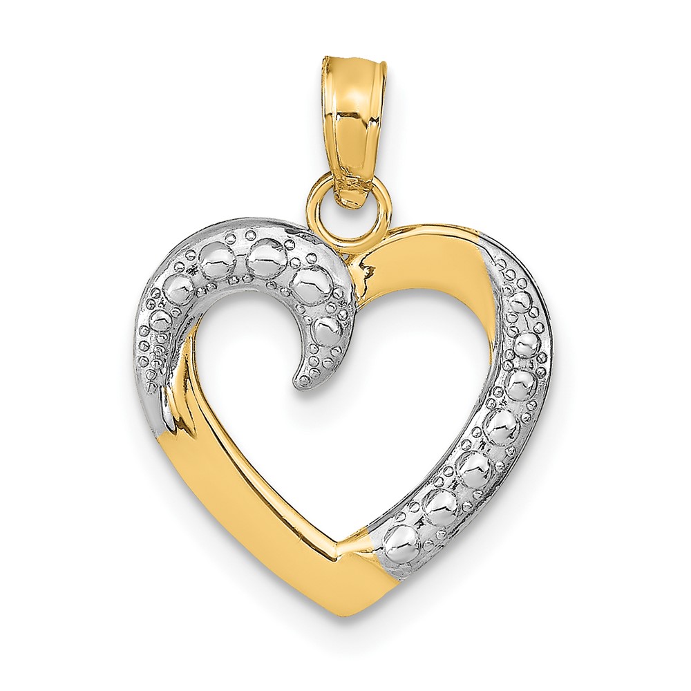 10K w/Rhodium Polished and Textured Heart Pendant (10K9678)