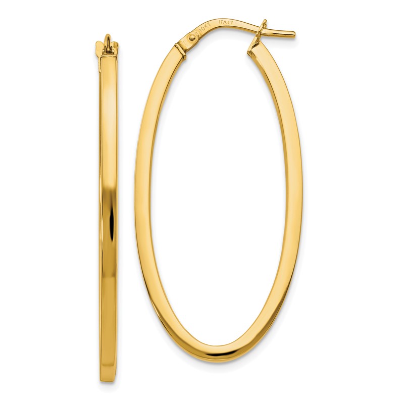 10K Polished Oval Hinged Hoop Earrings