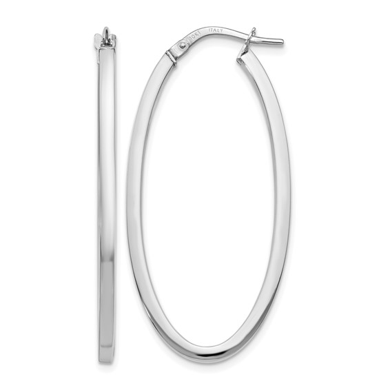 Leslie's 10K White Gold Polished Oval Hinged Hoop Earrings