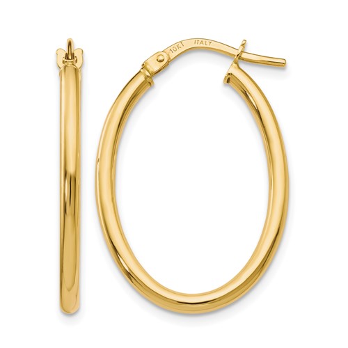 10K Polished Oval Hinged Hoop Earrings