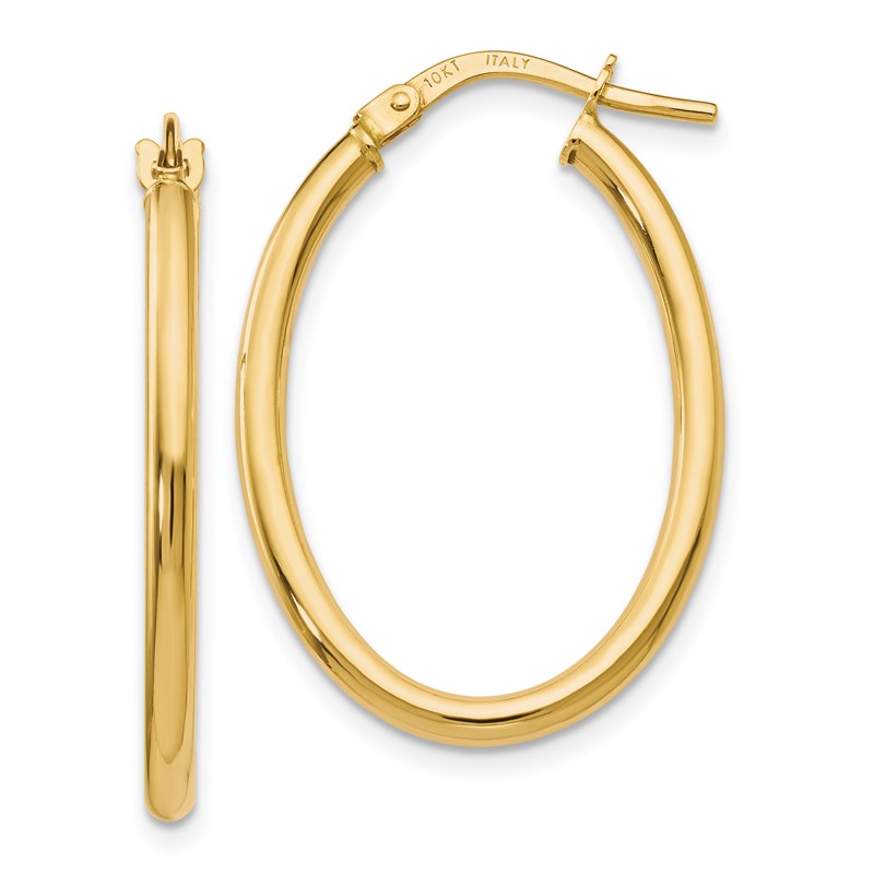 10K Polished Oval Hinged Hoop Earrings
