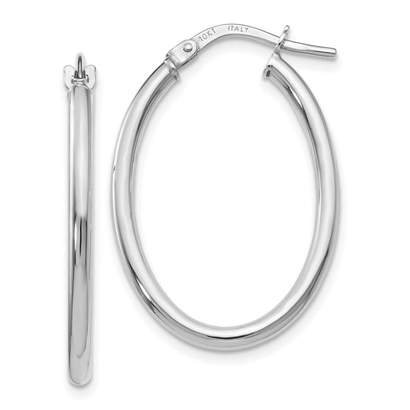 10K White Gold Polished Oval Hinged Hoop Earrings