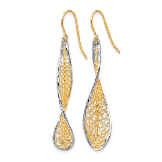 Leslie's 10K Two-tone D/C Dangle Shepherd Hook Earrings
