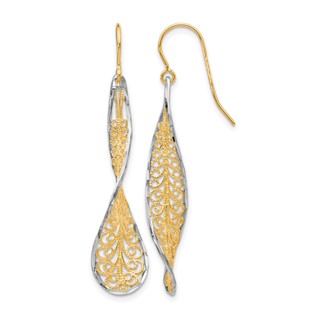 Leslie's 10K Two-tone D/C Dangle Shepherd Hook Earrings