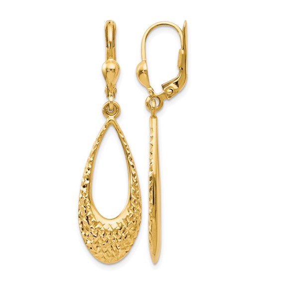 Leslie's Gold Diamond-cut Teardrop Leverback Earrings