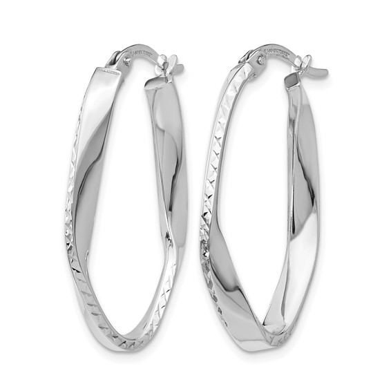 Leslie's 10K White Gold Polished and D/C Oval Hoop Earrings