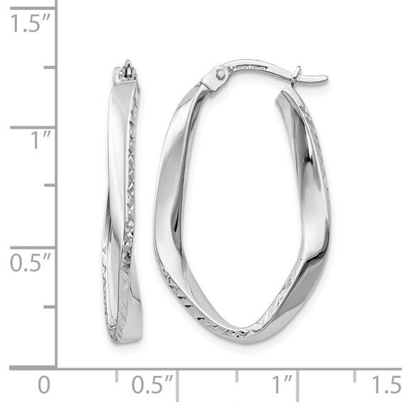 Leslie's 10K White Gold Polished and D/C Oval Hoop Earrings