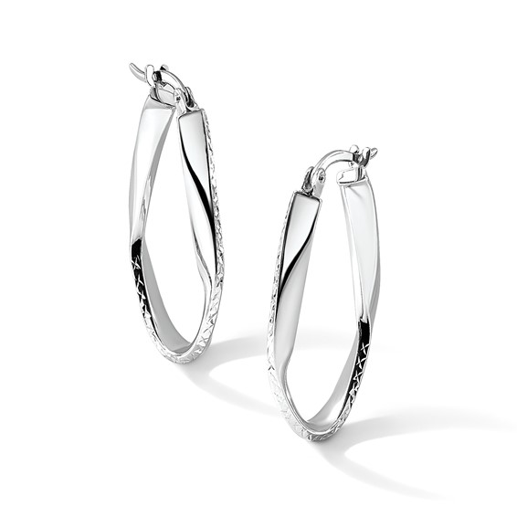 Leslie's 10K White Gold Polished and D/C Oval Hoop Earrings