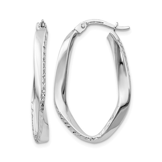 Leslie's 10K White Gold Polished and D/C Oval Hoop Earrings
