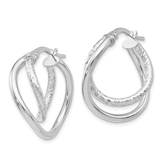 Leslie's 10K White Gold Polished and Textured Fancy Hoop Earrings