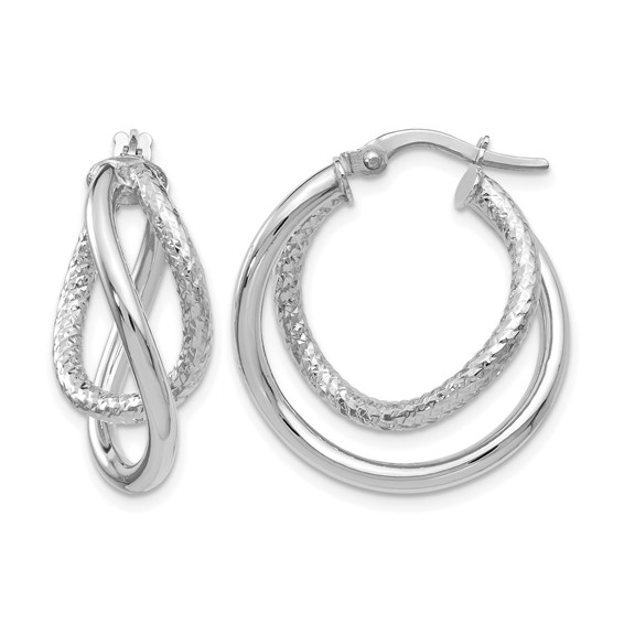 Leslie's 10K White Gold Polished and Textured Fancy Hoop Earrings