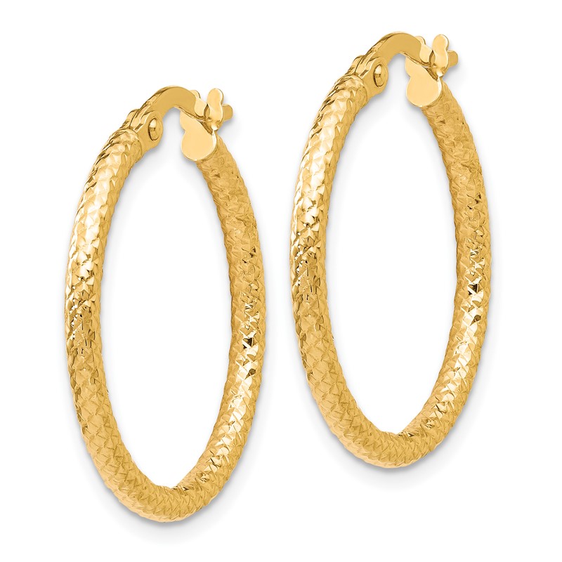 10K Polished and Textured Hinged Hoop Earrings