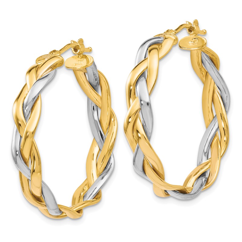 10K w/Rhodium Polished Braided Hoop Earrings