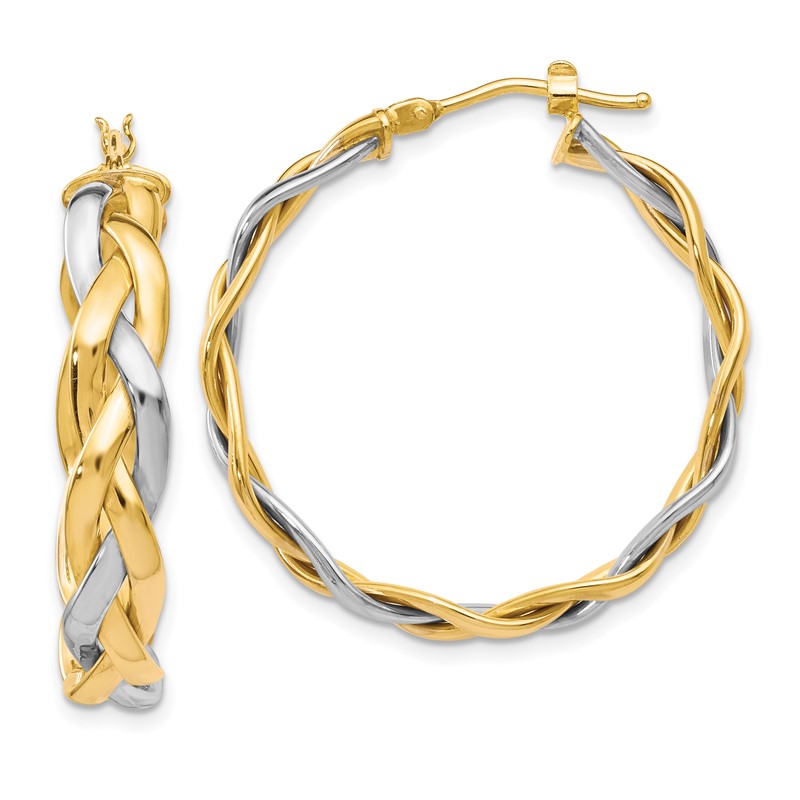 10K w/Rhodium Polished Braided Hoop Earrings