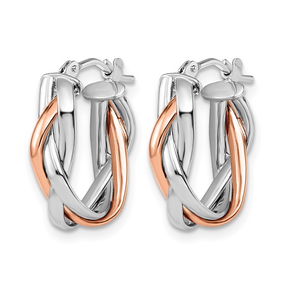 Leslie's 10K with White Rhodium and Rose Gold Plating Braided Hoop Earrings