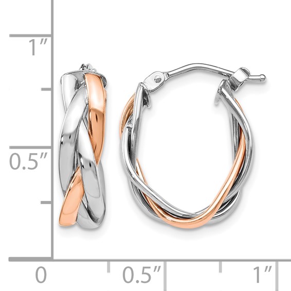 Leslie's 10K with White Rhodium and Rose Gold Plating Braided Hoop Earrings