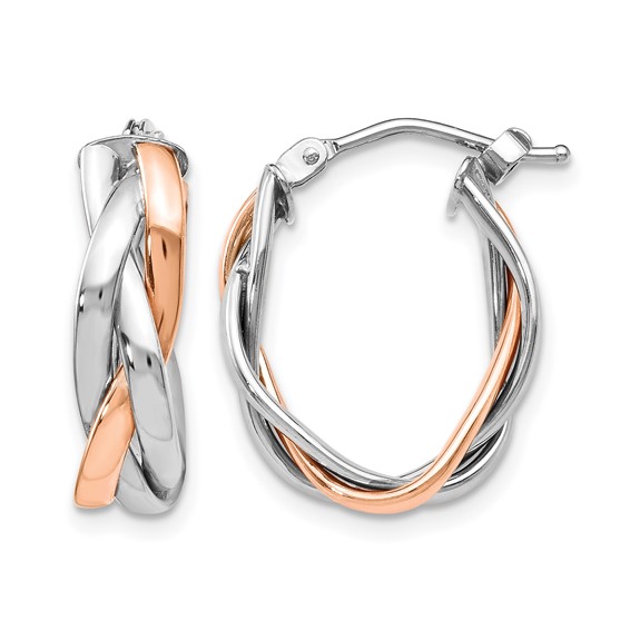 Leslie's 10K with White Rhodium and Rose Gold Plating Braided Hoop Earrings