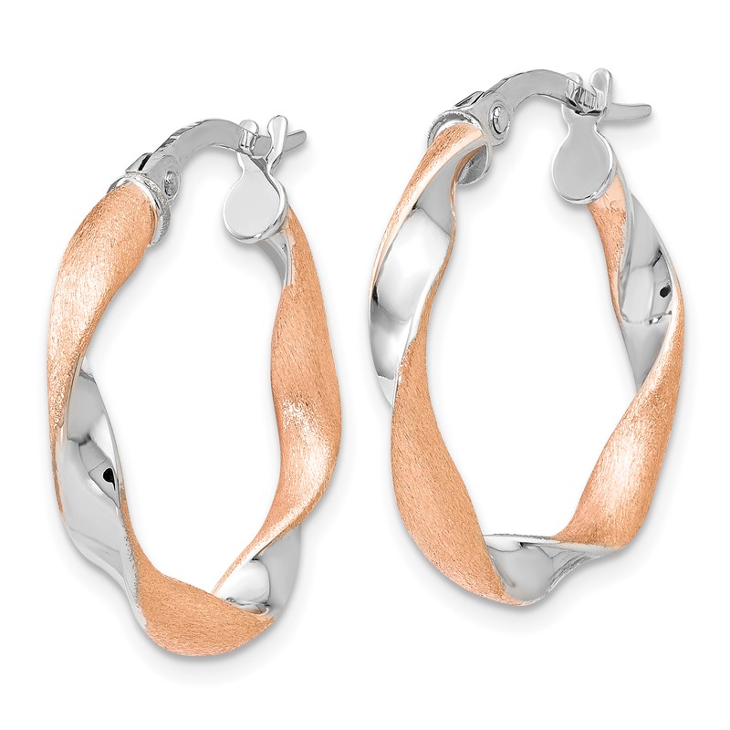 10K with White Rhodium and Rose Gold Plating Twisted Hoop Earrings