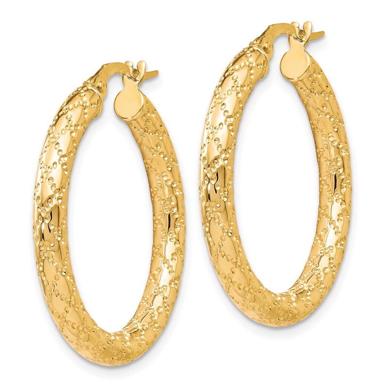 10K Polished and Textured Hinged Hoop Earrings