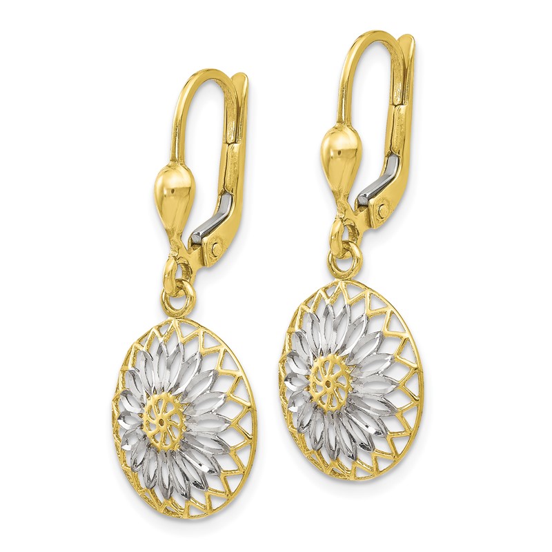 10K w/White Rhodium Polished Leverback Earrings