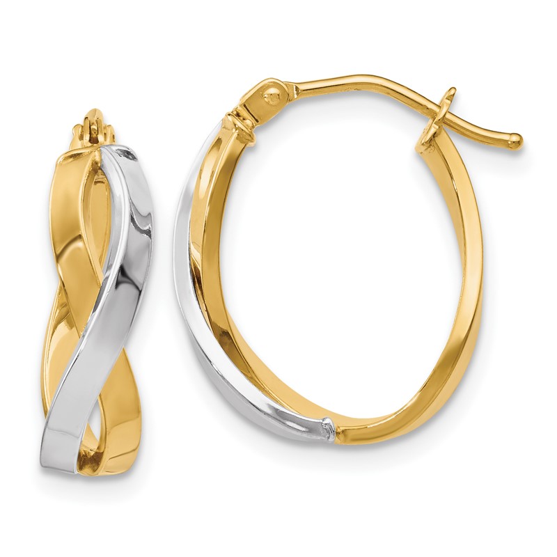 10K w/Rhodium Polished Twisted Hoop Earrings