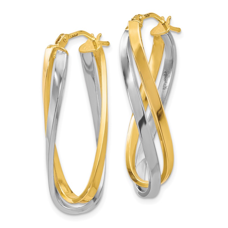 10K w/Rhodium Polished Twisted Hoop Earrings