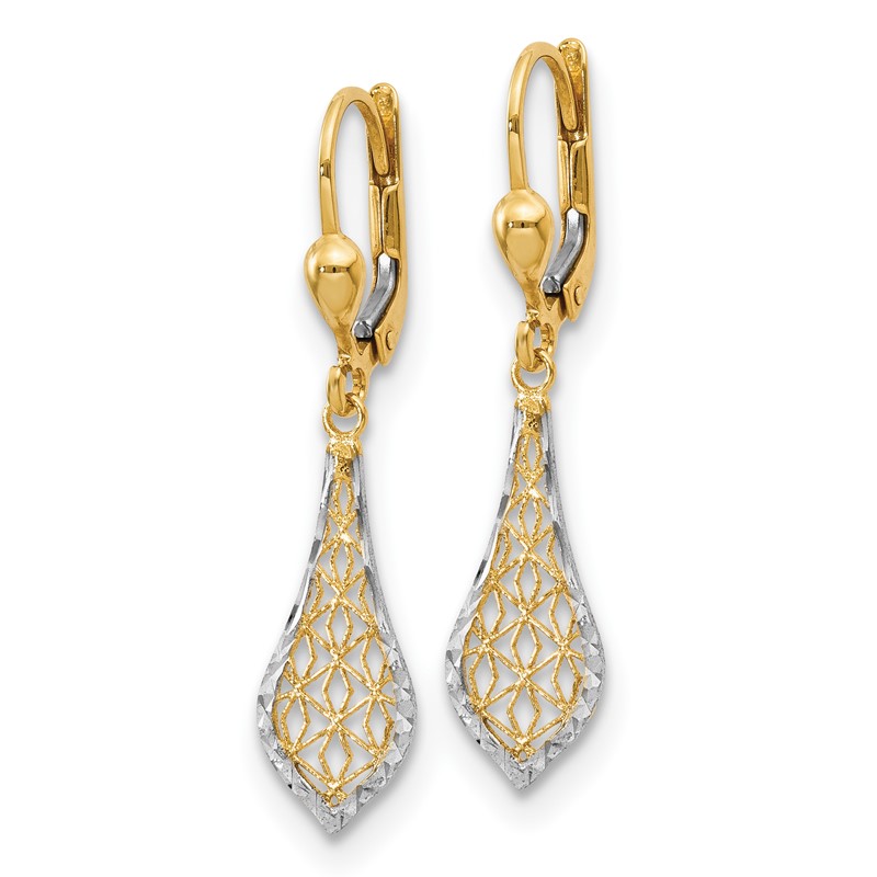 10K w/Rhodium Fancy Leverback Earrings