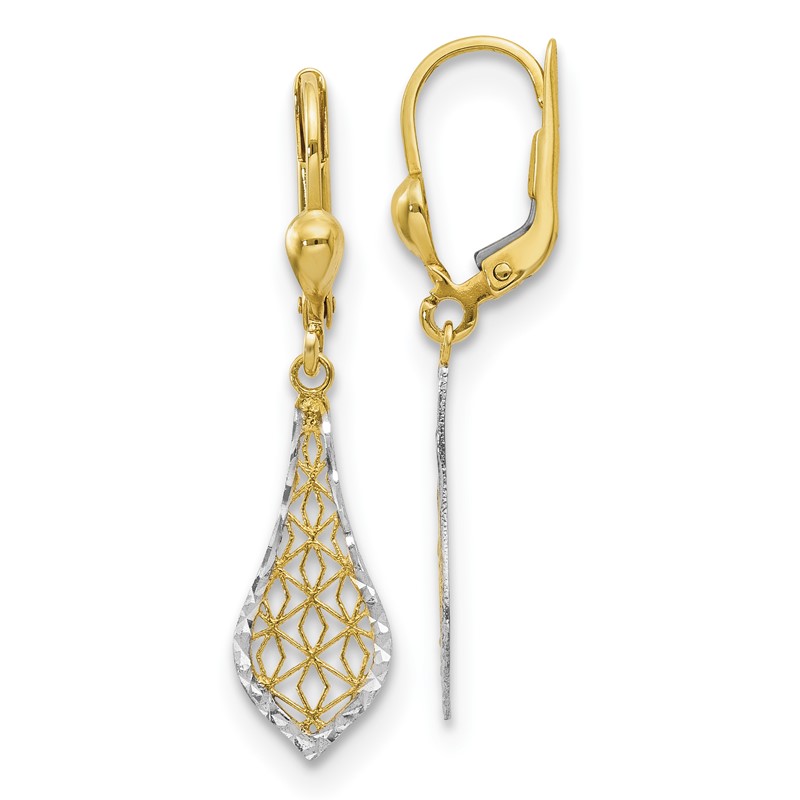 10K w/Rhodium Fancy Leverback Earrings
