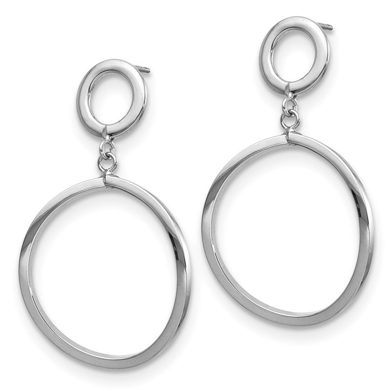 10K with White Rhodium Plating Polished Round Post Dangle Earrings