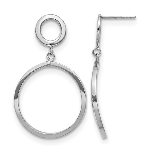 10K with White Rhodium Plating Polished Round Post Dangle Earrings