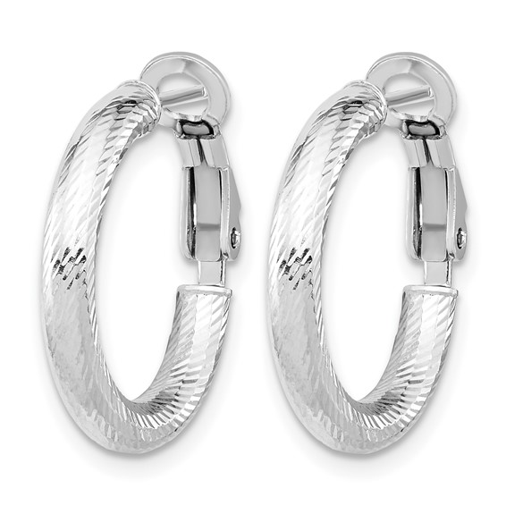 Leslie's 10K 3x15 with White RH Plating D/C Round Omega Back Hoop Earrings