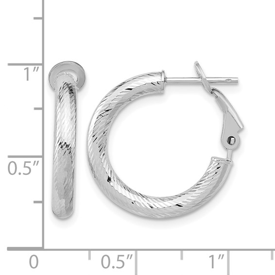 Leslie's 10K 3x15 with White RH Plating D/C Round Omega Back Hoop Earrings