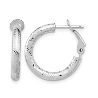 Leslie's 10K 3x15 with White RH Plating D/C Round Omega Back Hoop Earrings