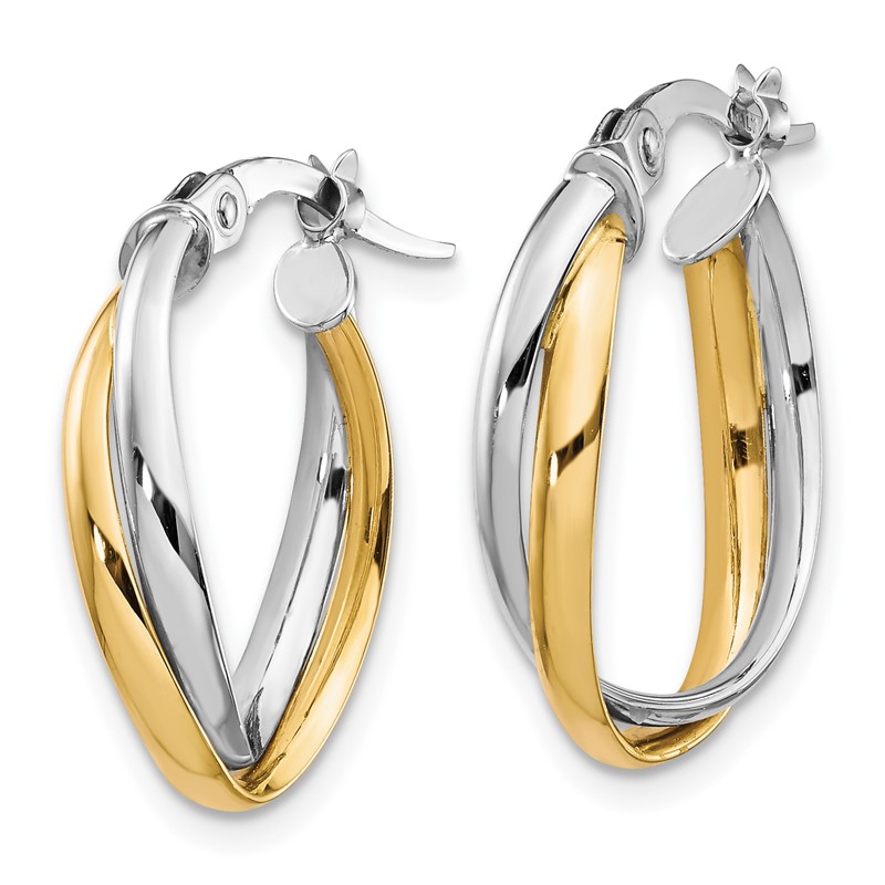 10K with Rhodium Polished Hoop Earrings