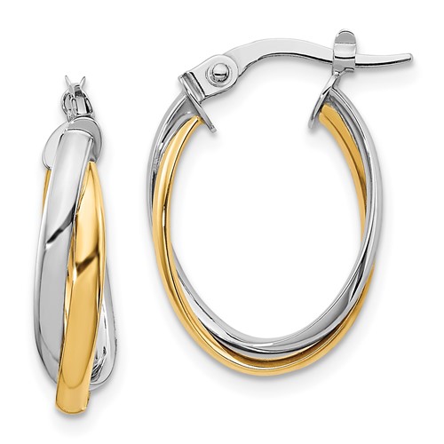 10K with Rhodium Polished Hoop Earrings