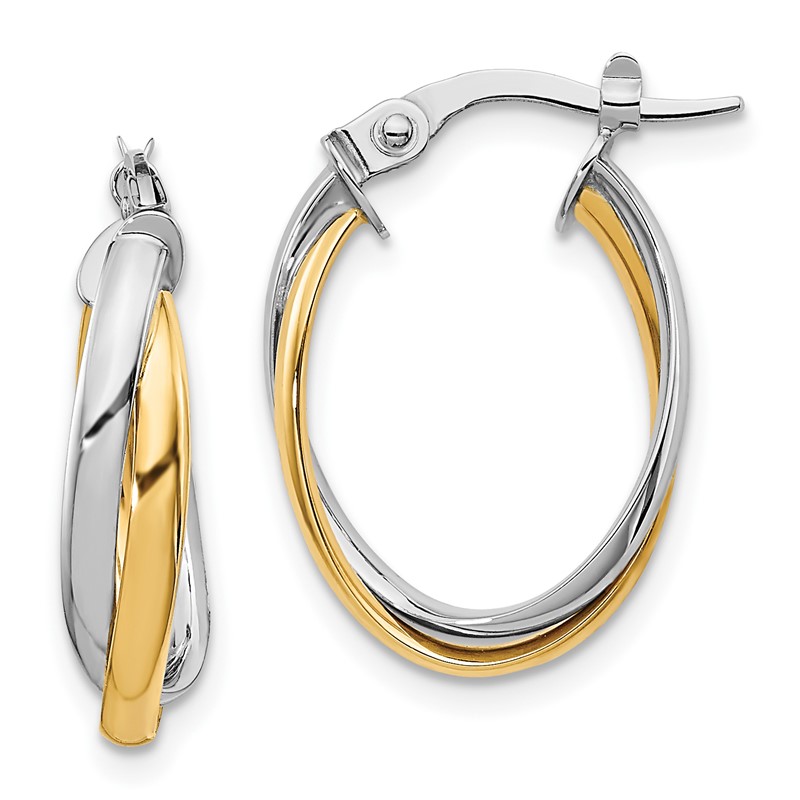 10K with Rhodium Polished Hoop Earrings