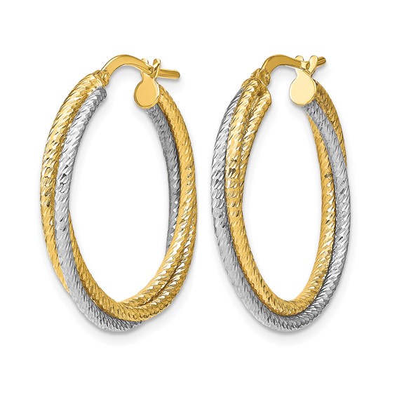 Leslie's 10K with Rhodium Polished D/C Hoop Earrings