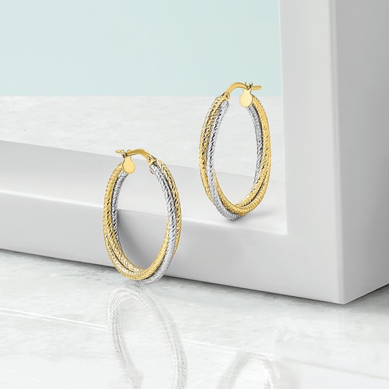 Leslie's 10K with Rhodium Polished D/C Hoop Earrings