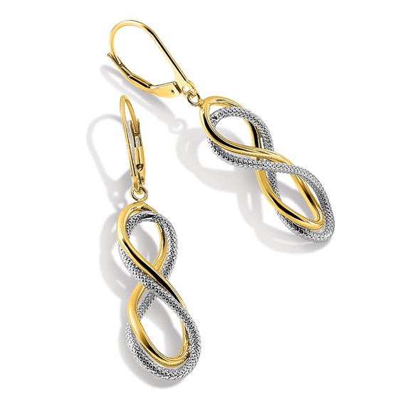 Leslie's 10K w/ White Rhodium Polished Textured Infinity Leverback Earrings