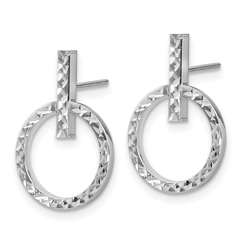 10K with White Rhodium Plating Polished D/C Post Dangle Earrings
