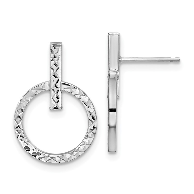 10K with White Rhodium Plating Polished D/C Post Dangle Earrings