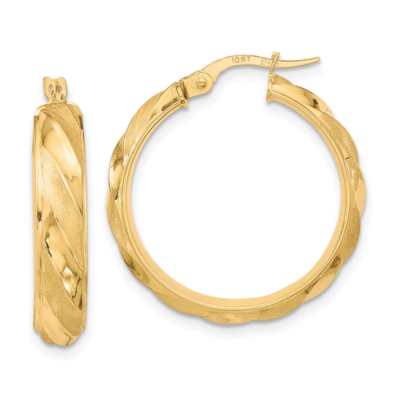 10K Polished Textured Twisted Hoop Earrings