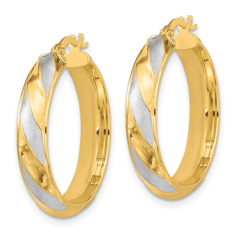 10K Rhodium Polished Textured Twisted Hoop Earrings