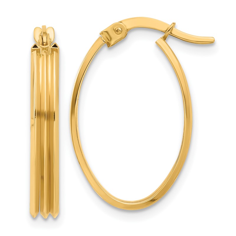 10K Polished and Grooved Oval Hoop Earrings