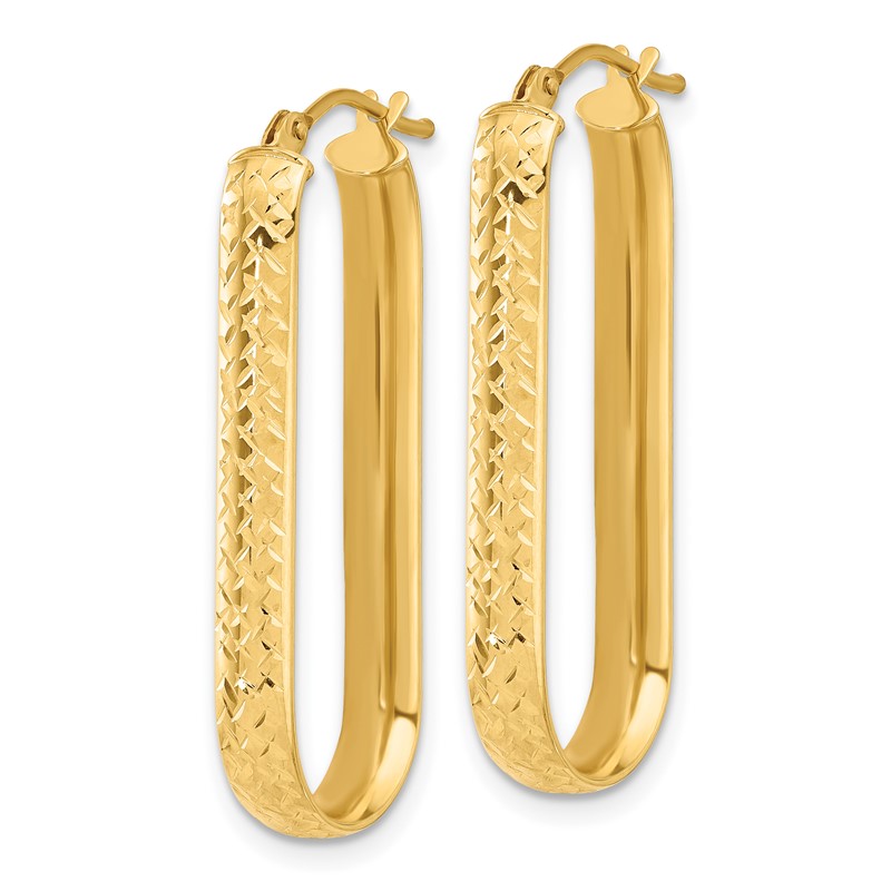 10K Polished and Diamond-cut Oval Hoop Earrings